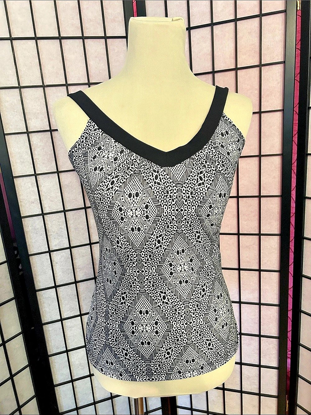 prAna Women's Breathe Geometric Tank Top in Black & White